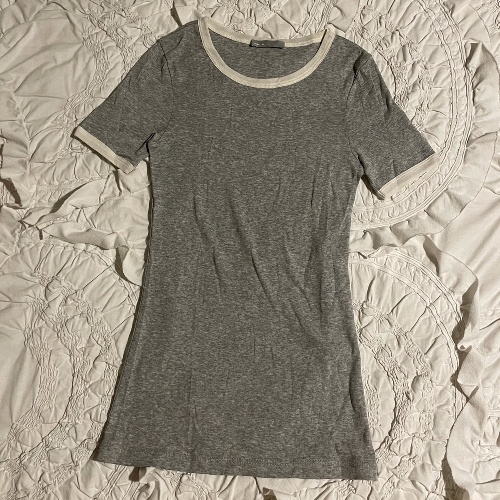 Vince Heather grey crew Tee with Cream trim - NWOT
